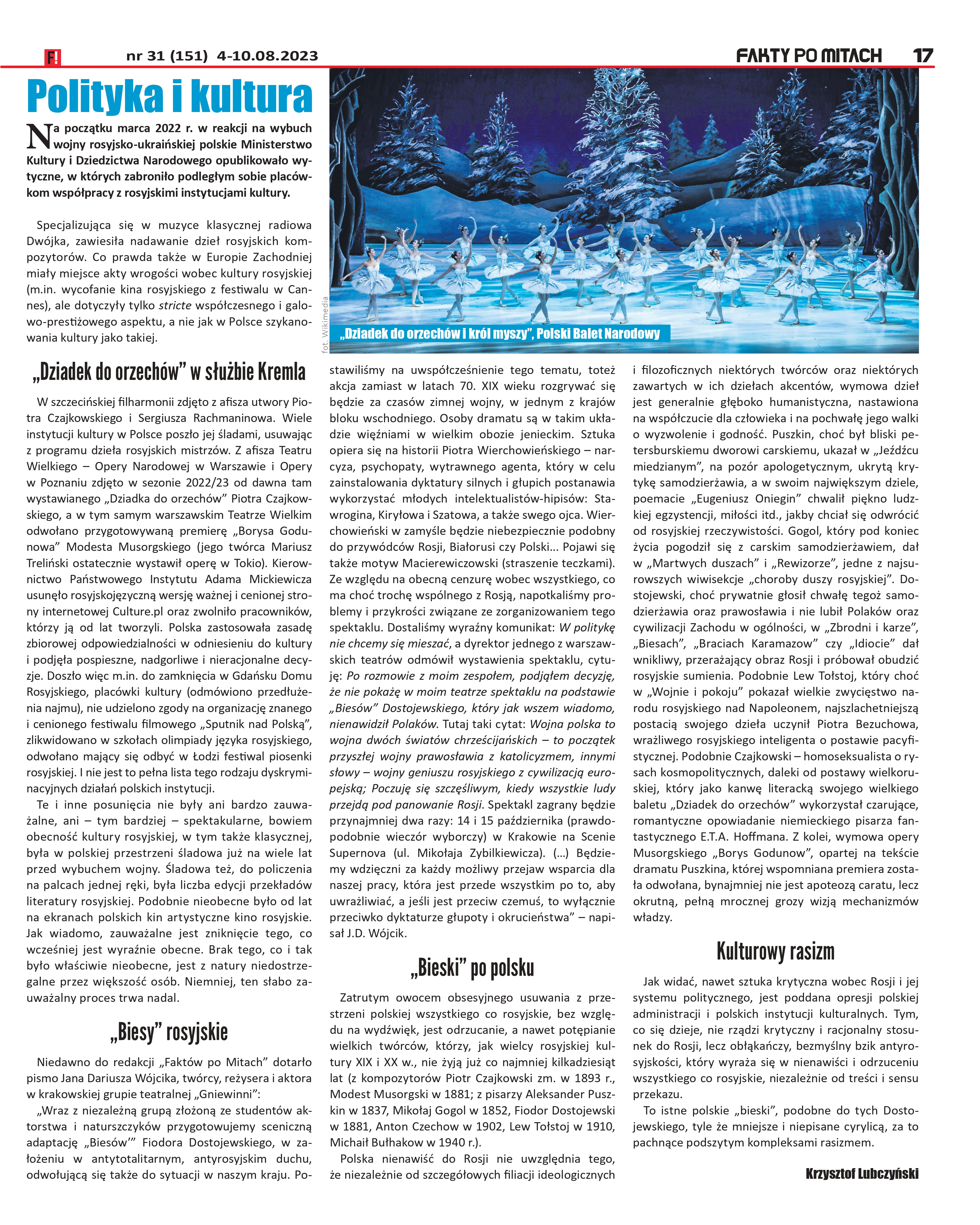 Polityka i kultura. Krzysztof Lubczyński (FpM, nr 31-2023) Polityka i kultura. Krzysztof Lubczyński (FpM, nr 31-2023)